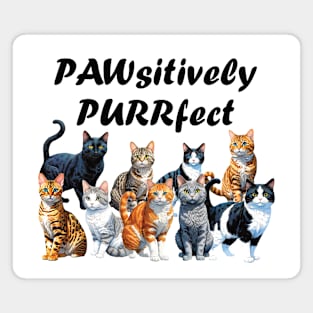 Pawsitively Purrfect -  funny watercolour cat design, black cat, ginger cat, tabby, bengal, gray cat, lots of cats Magnet